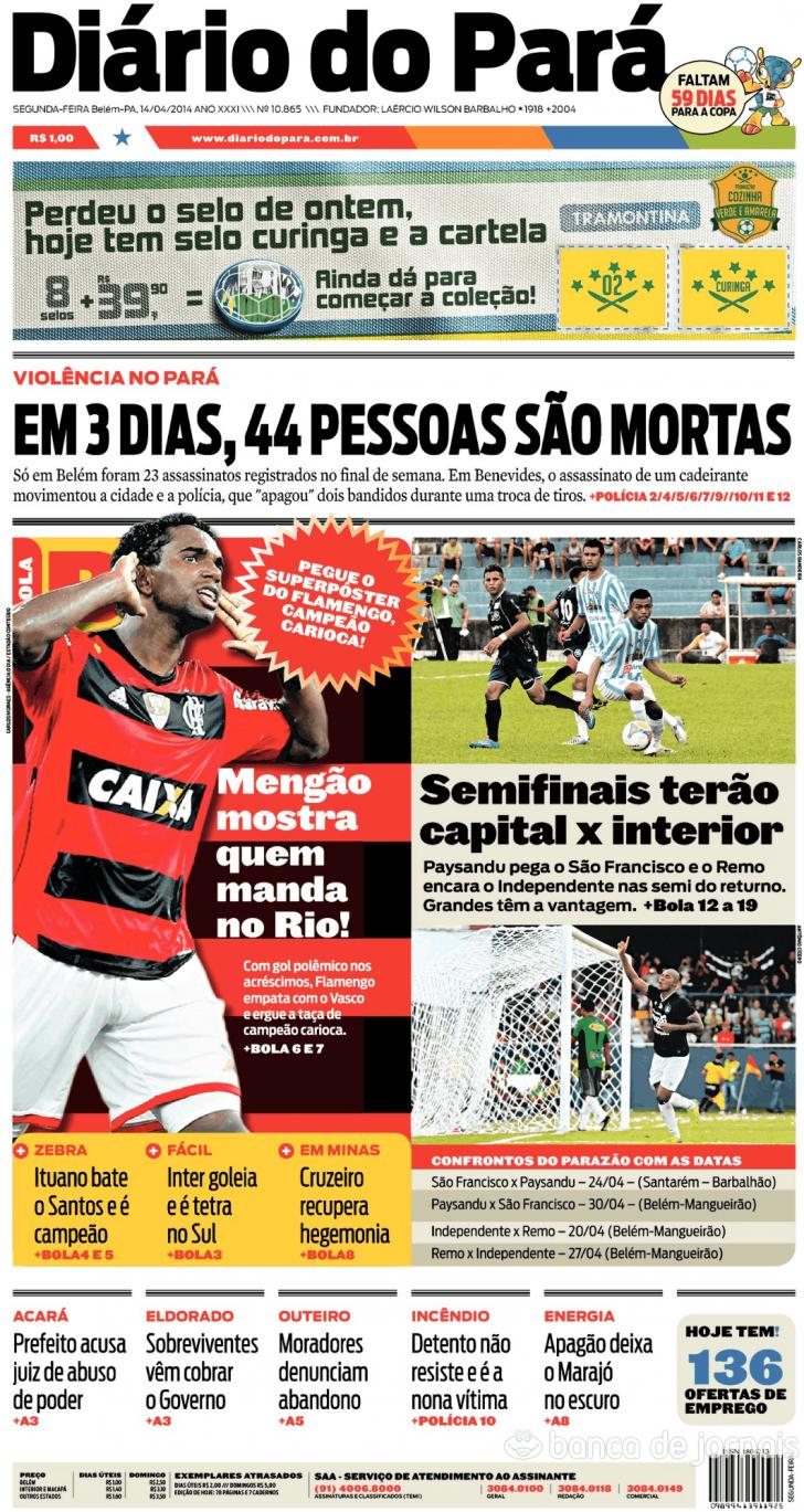 Capa Diário do Pará de 2014 04 14