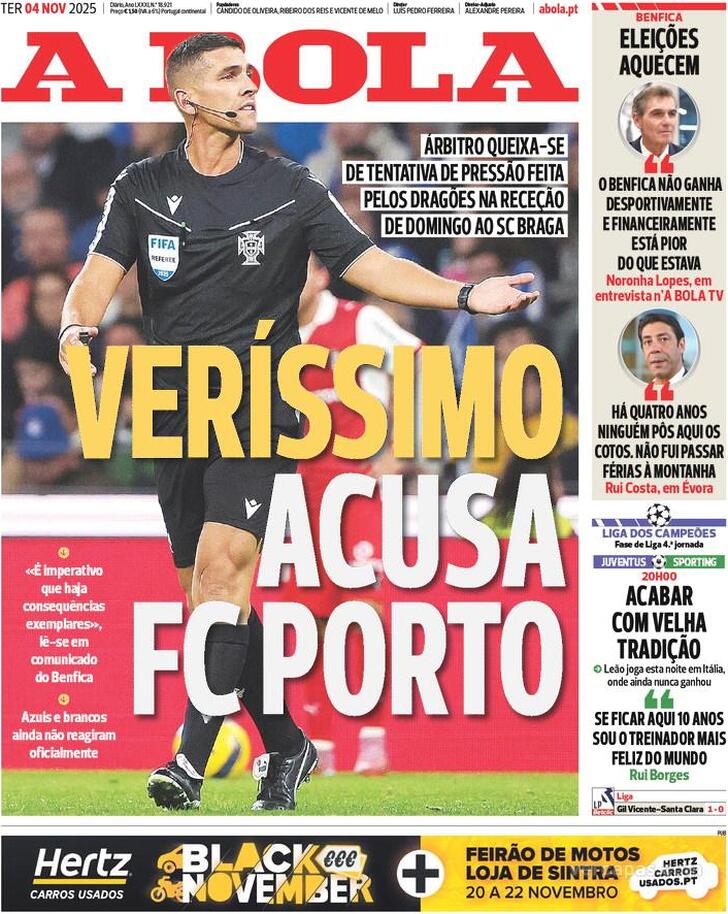 Capas dos jornais desportivos — 4 de Novembro de 2025 2 Capa - A Bola