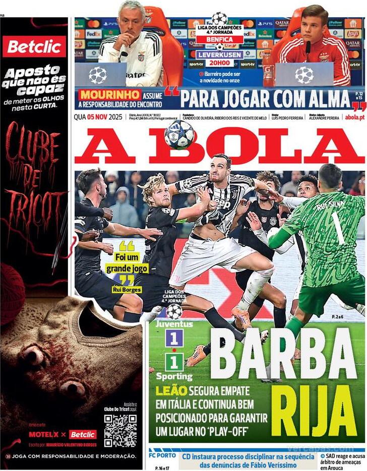 Capas dos jornais desportivos — 5 de Novembro de 2025 2 Capa - A Bola