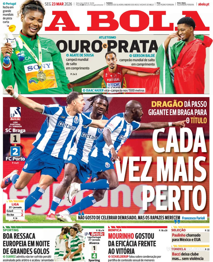 Capas dos jornais desportivos de 23 de Março de 2026 2 Capa - A Bola