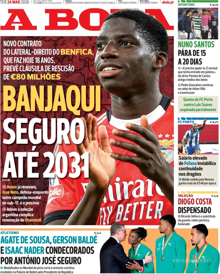 Capas dos jornais desportivos de 24 de Março de 2026 2 Capa - A Bola
