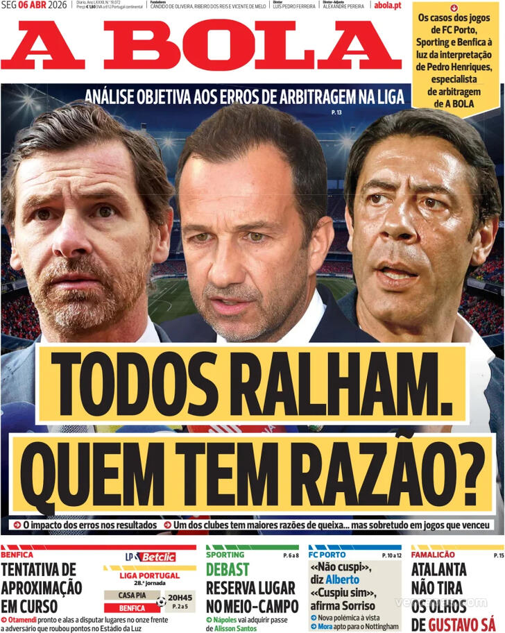 Capas dos jornais desportivos de 6 de Abril de 2026 2 Capa - A Bola
