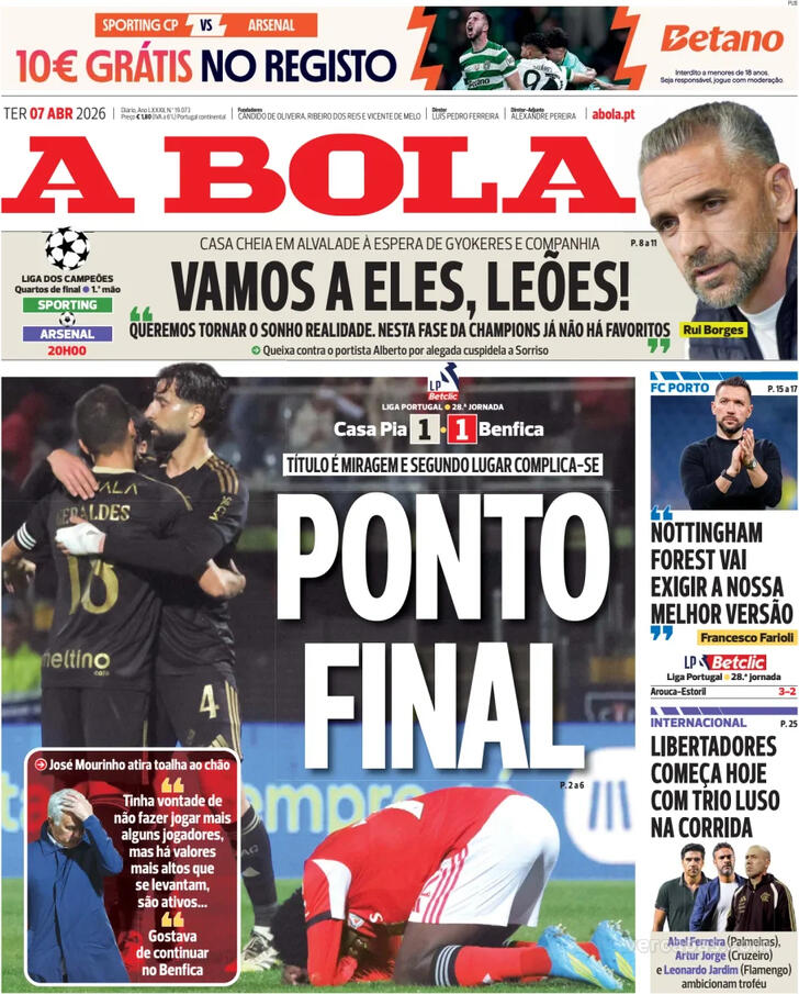 Capas dos jornais desportivos de 7 de Abril de 2026 2 Capa - A Bola