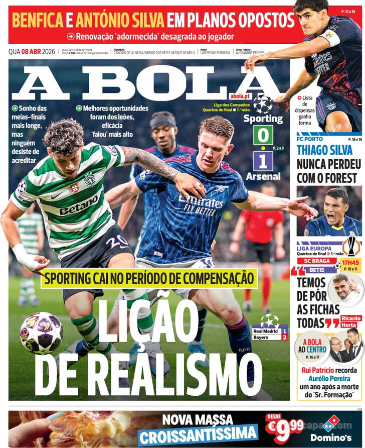 Capas dos jornais desportivos de 8 de Abril de 2026 2 Capa - A Bola
