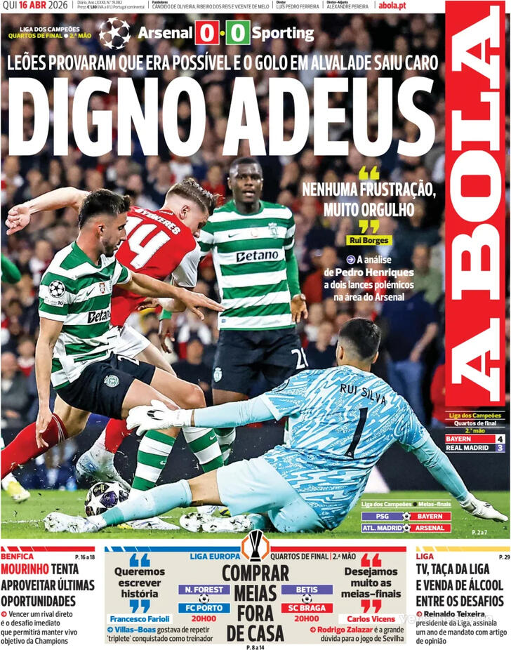 Capas dos jornais desportivos de 16 de Abril de 2026 2 Capa - A Bola