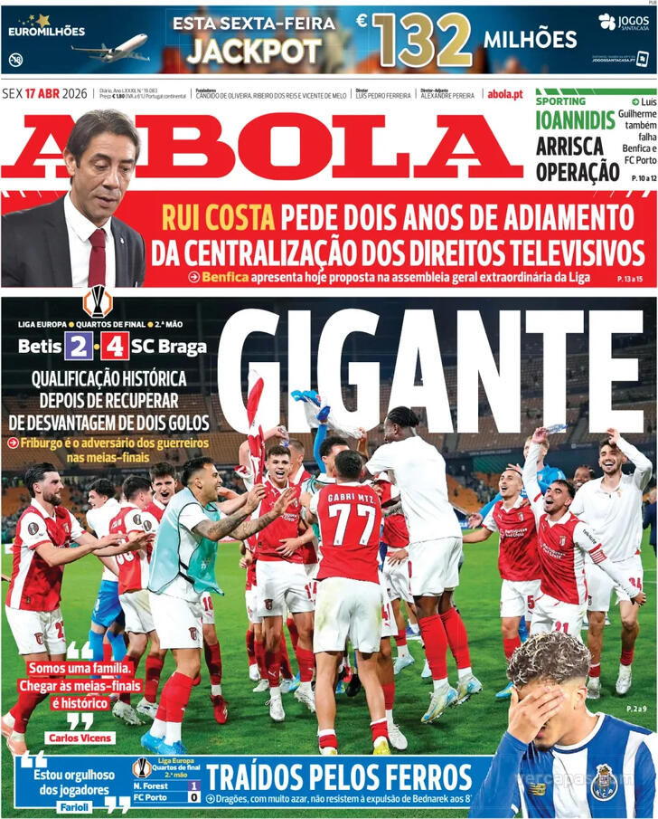 Capas dos jornais desportivos de 17 de Abril de 2026 2 Capa - A Bola