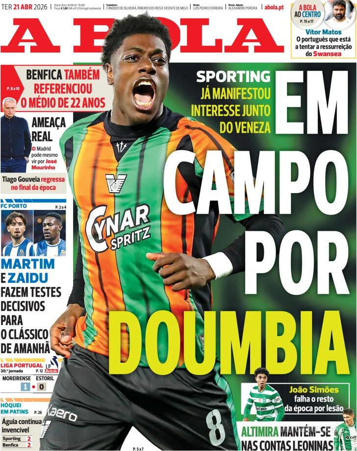 Capas dos jornais desportivos de 21 de Abril de 2026 2 Capa - A Bola