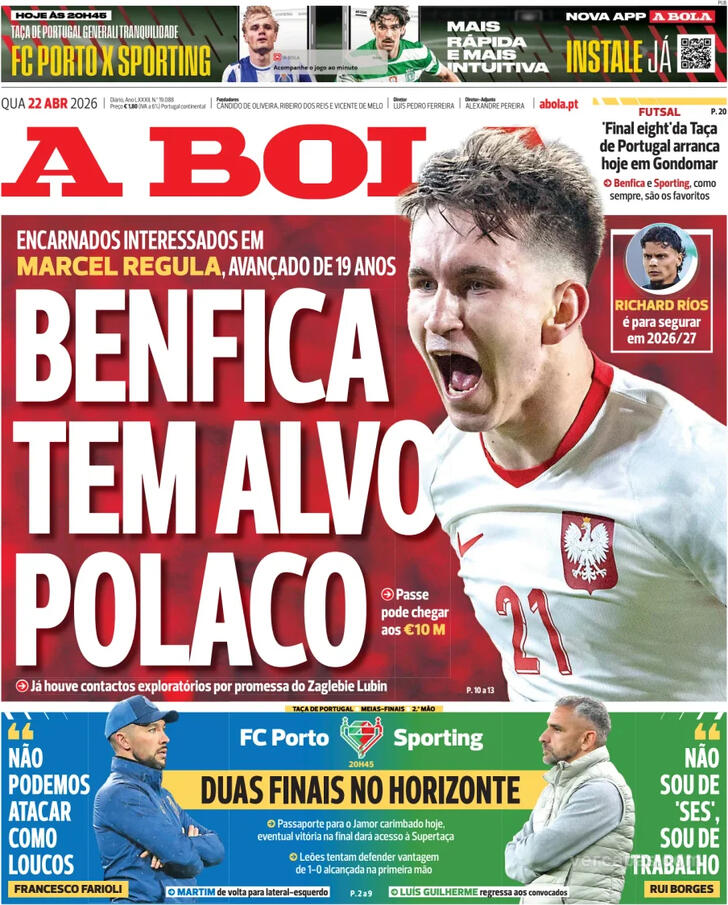 Capas dos jornais desportivos de 22 de Abril de 2026 2 Capa - A Bola