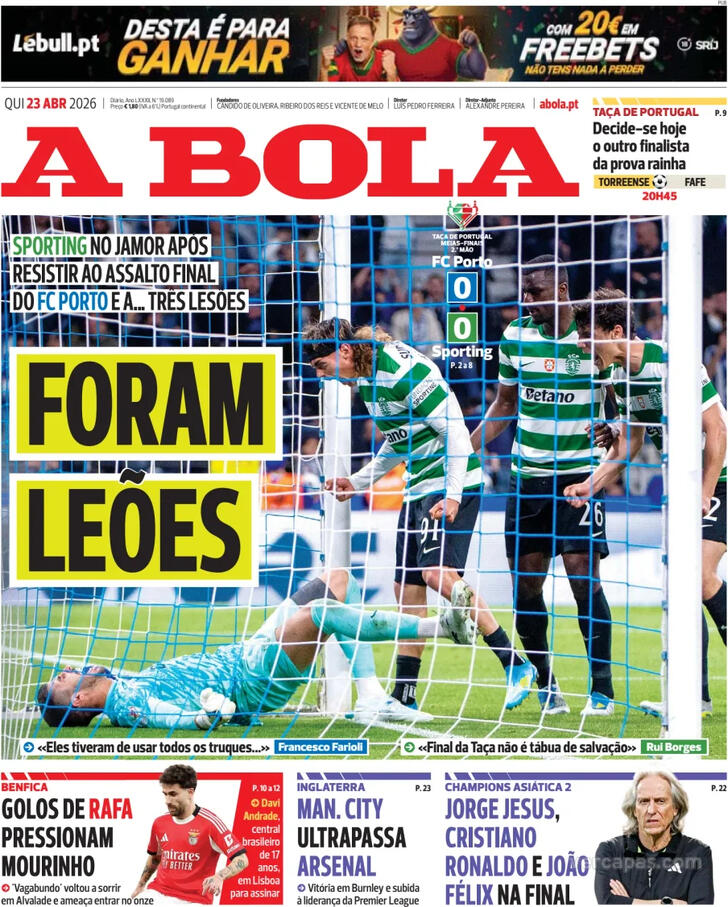 Capas dos jornais desportivos de 23 de Abril de 2026 2 Capa - A Bola