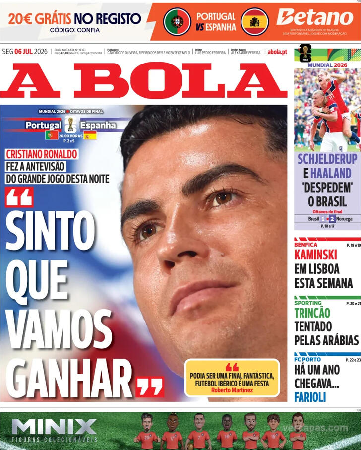 Capas dos jornais desportivos de 6 de Julho de 2026 2 Capa - A Bola