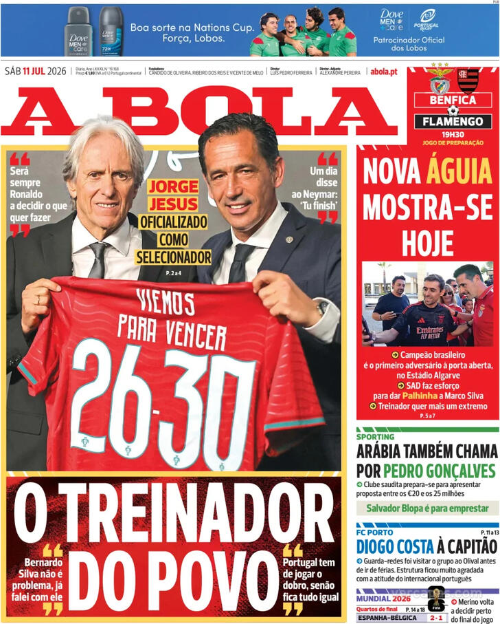 Capas dos jornais desportivos de 11 de Julho de 2026 2 Capa - A Bola