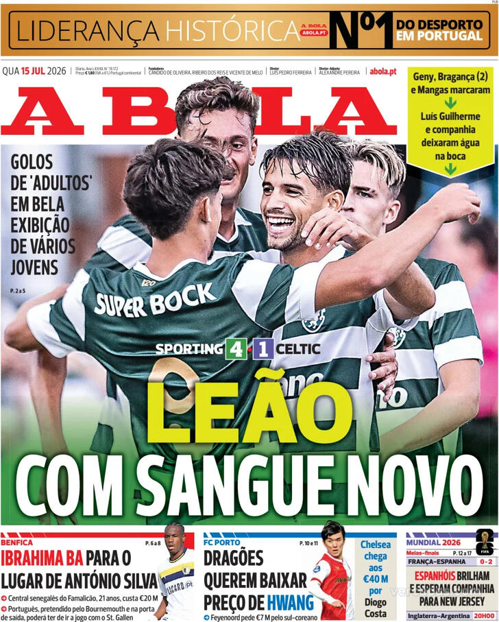 Capas dos jornais desportivos de 15 de Julho de 2026 2 Capa - A Bola