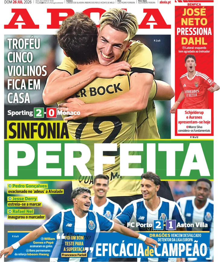 Capas dos jornais desportivos de 26 de Julho de 2026 2 Capa - A Bola