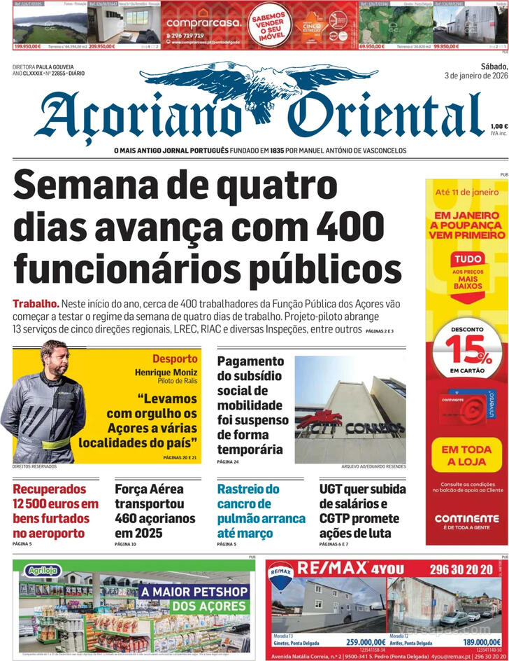 Capa A�oriano Oriental - 2026-01-03