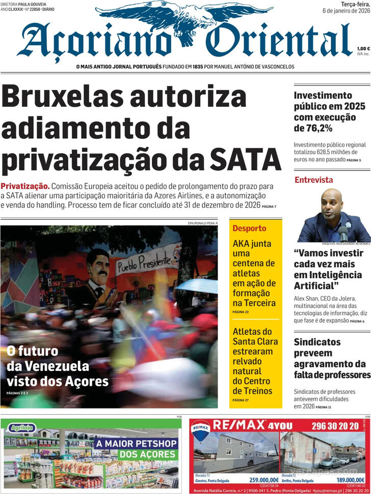 Capa A�oriano Oriental - 2026-01-06