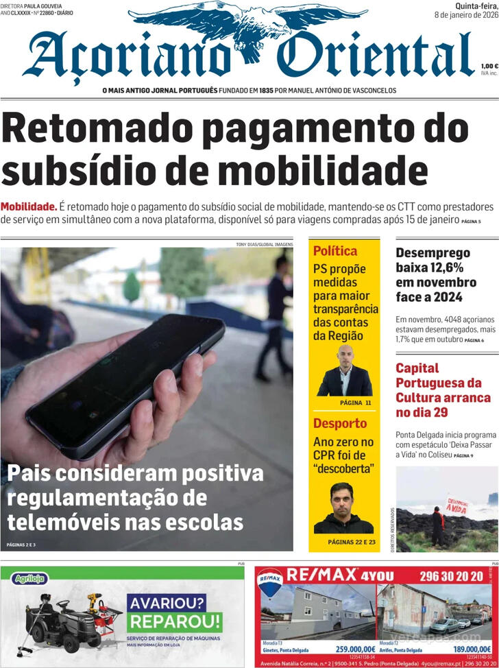 Capa A�oriano Oriental - 2026-01-08