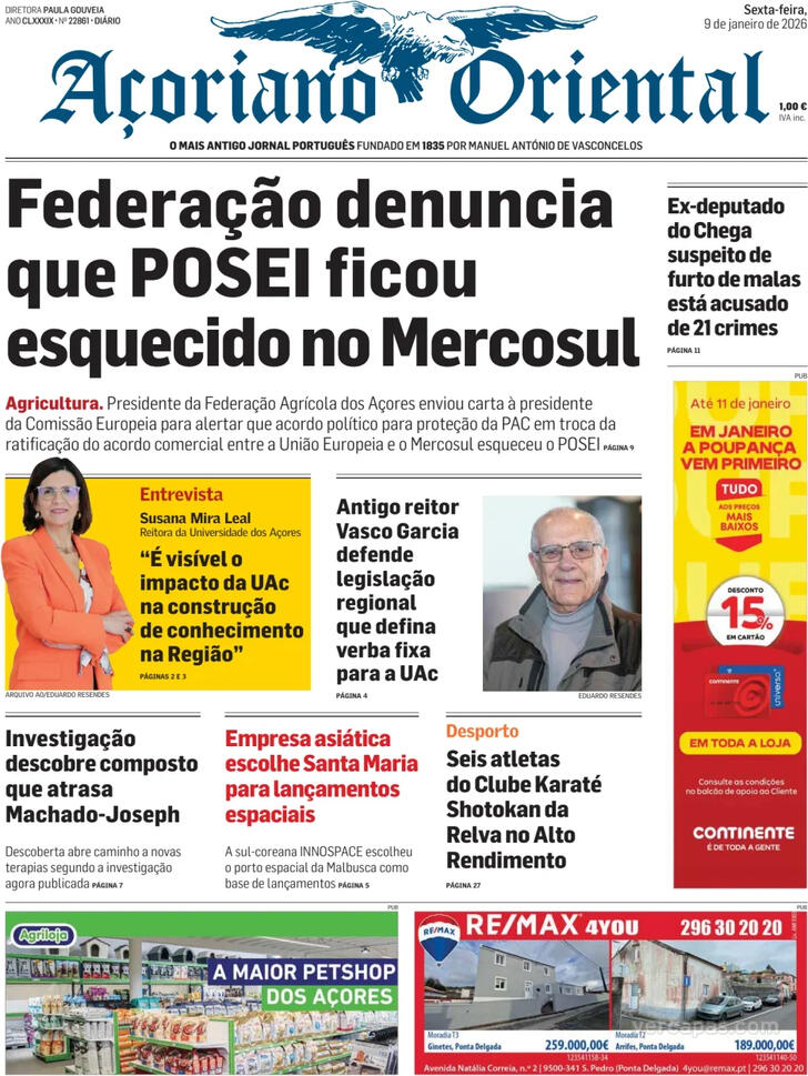 Capa A�oriano Oriental - 2026-01-09