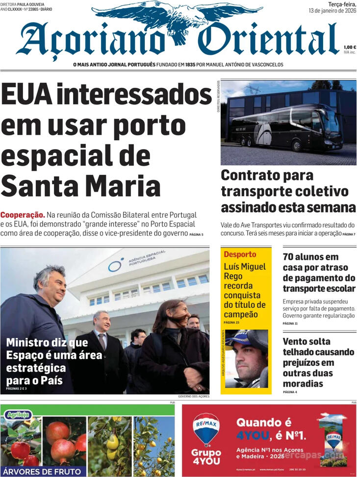 Capa A�oriano Oriental - 2026-01-13