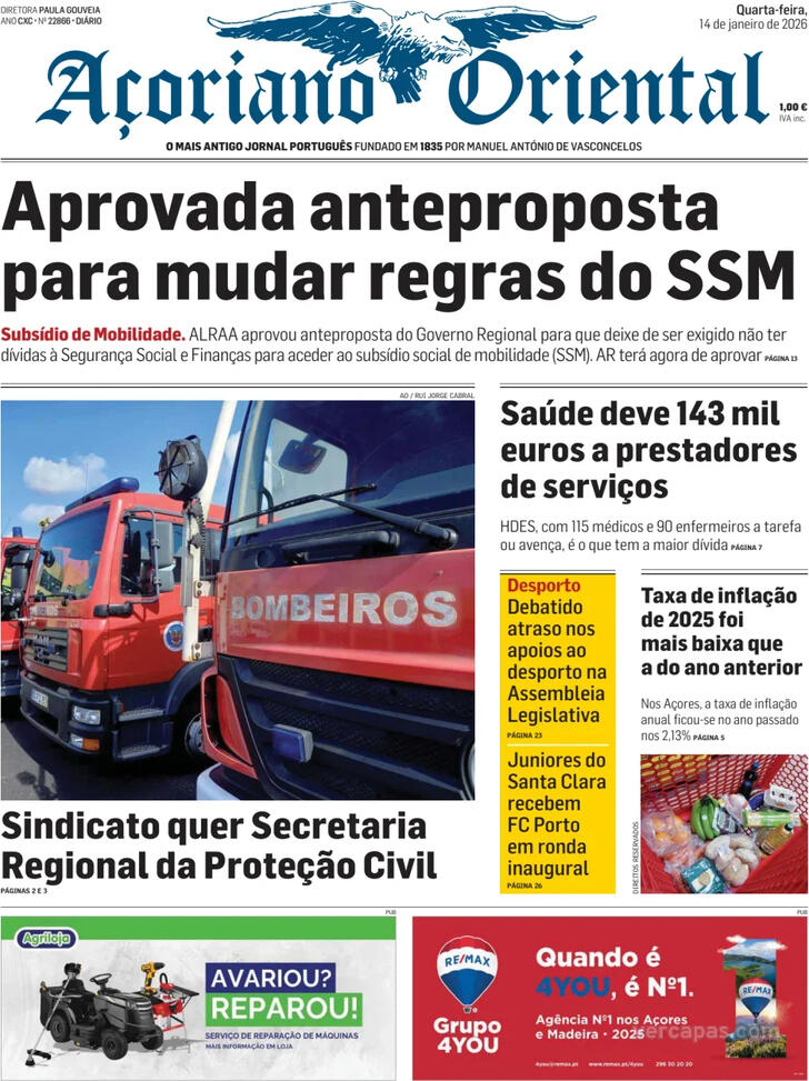 Capa A�oriano Oriental - 2026-01-14