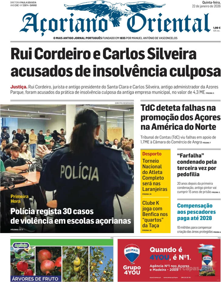 Capa A�oriano Oriental - 2026-01-22