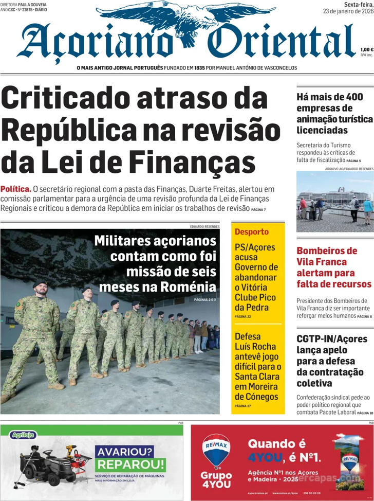 Capa A�oriano Oriental - 2026-01-23