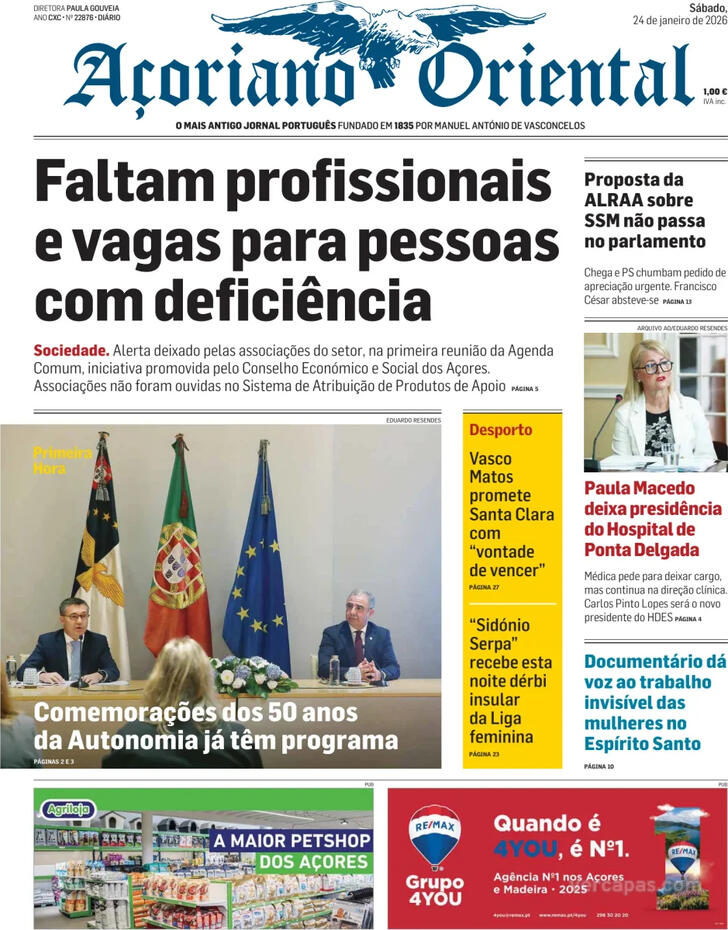 Capa A�oriano Oriental - 2026-01-24