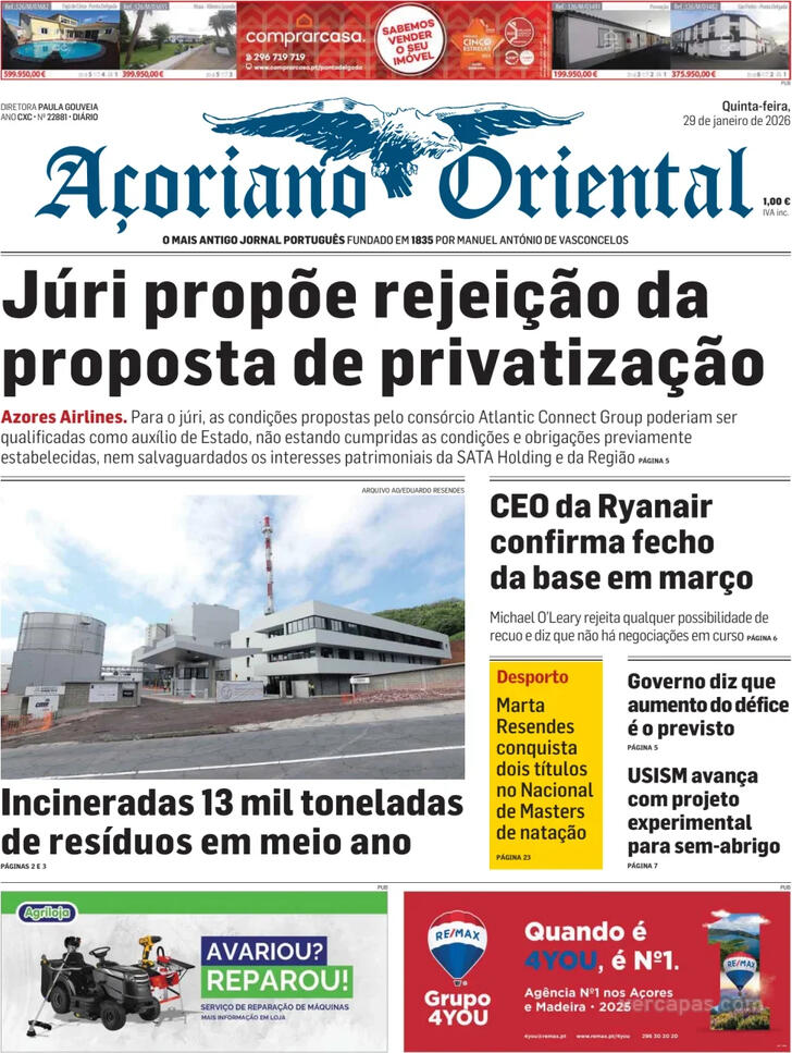 Capa A�oriano Oriental - 2026-01-29