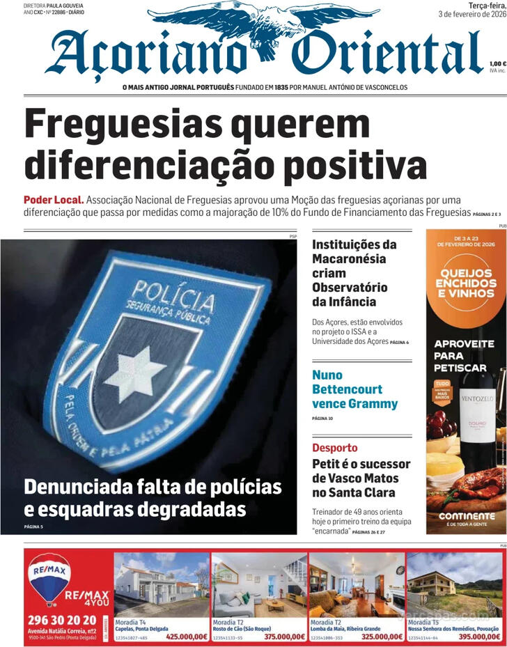 Capa A�oriano Oriental - 2026-02-03