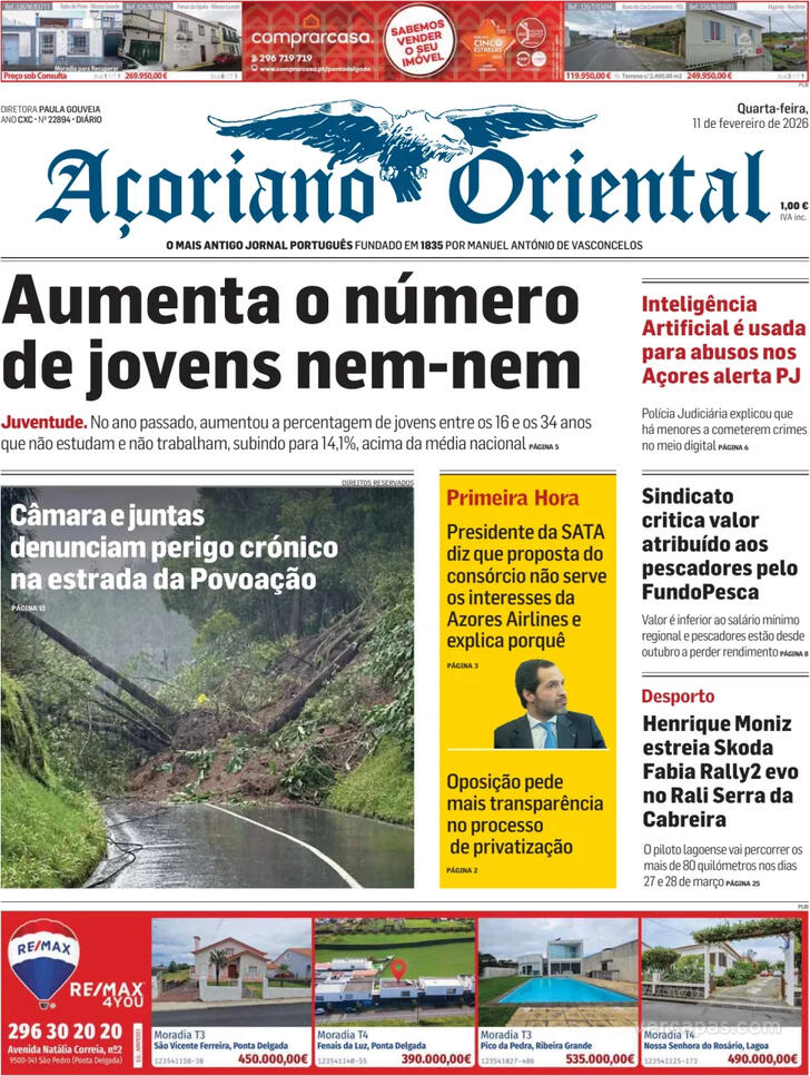 Capa A�oriano Oriental - 2026-02-11