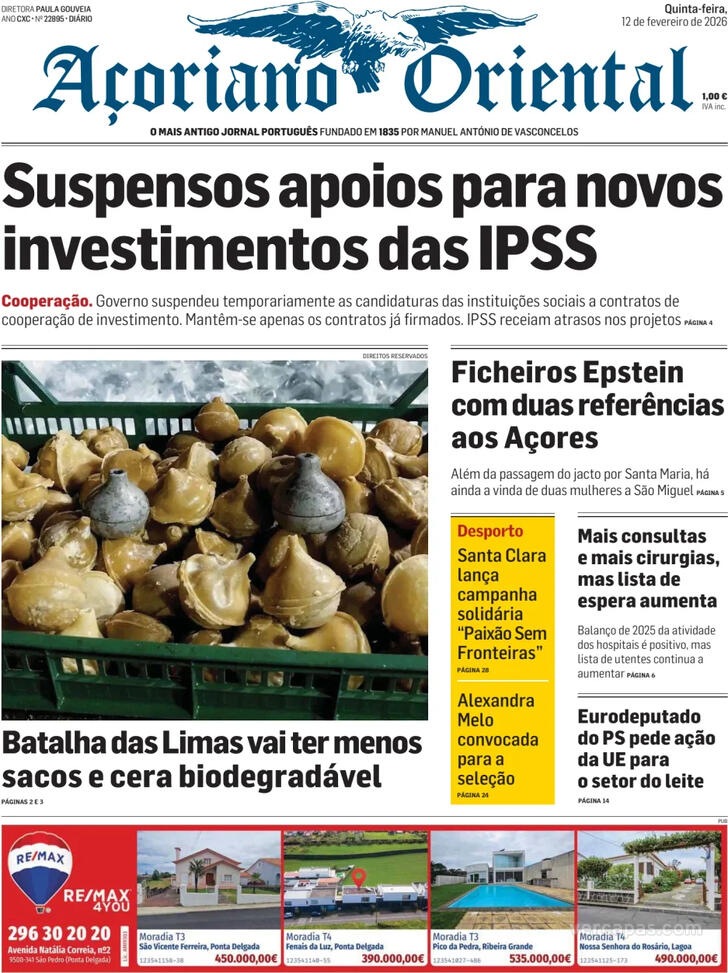 Capa A�oriano Oriental - 2026-02-12