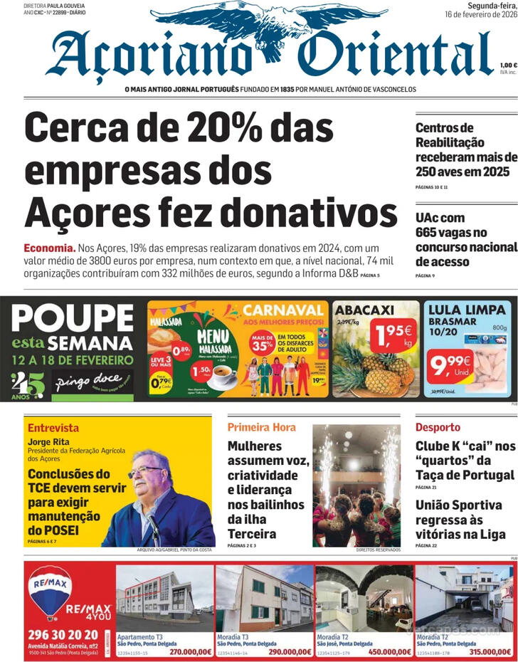 Capa A�oriano Oriental - 2026-02-16