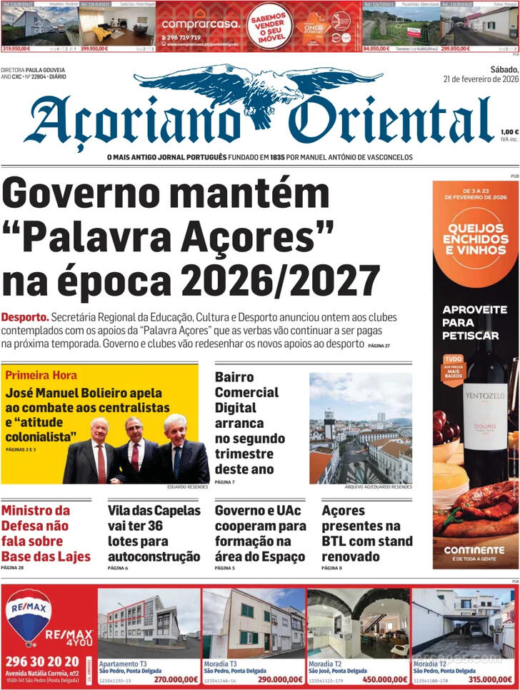 Capa A�oriano Oriental - 2026-02-21