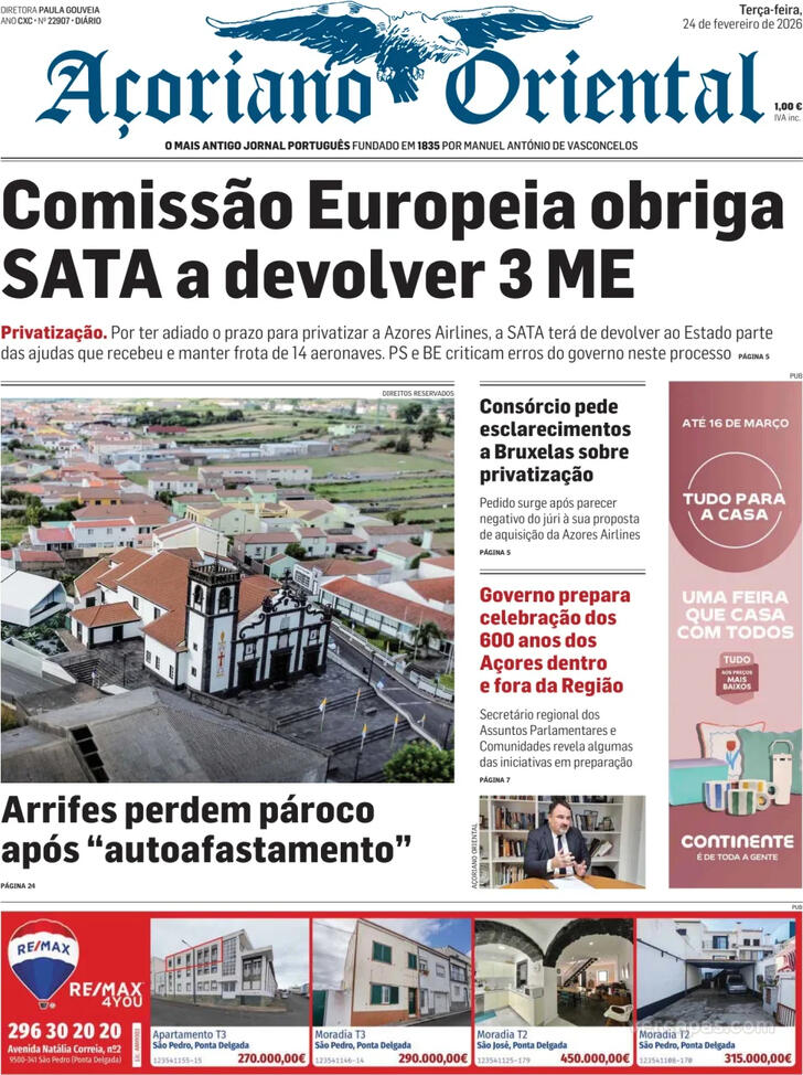 Capa A�oriano Oriental - 2026-02-24