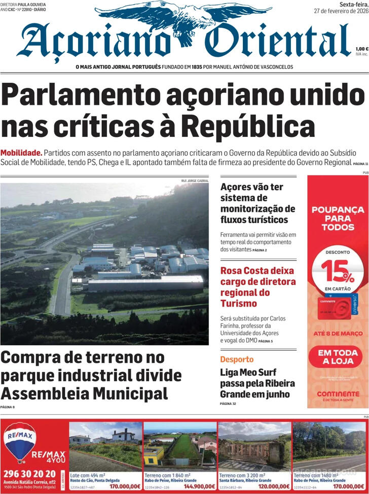 Capa A�oriano Oriental - 2026-02-27