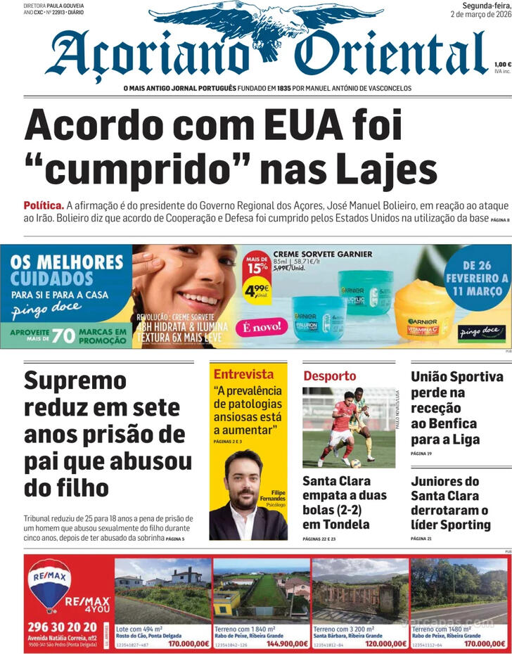 Capa A�oriano Oriental - 2026-03-02