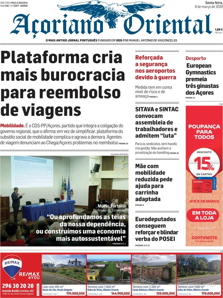 Capa A�oriano Oriental - 2026-03-06