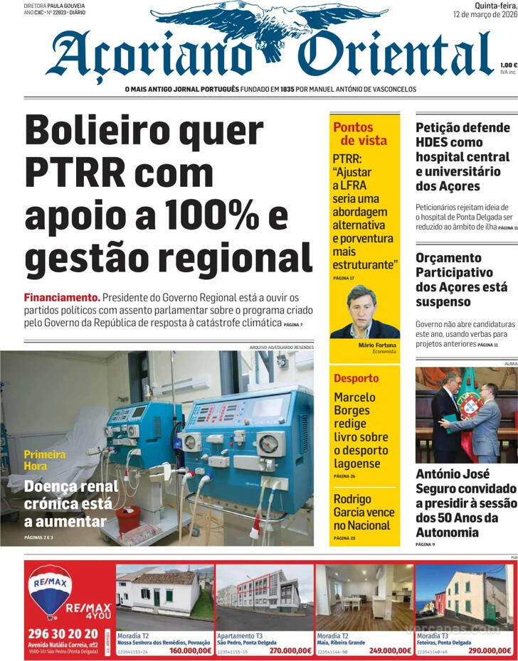 Capa A�oriano Oriental - 2026-03-12