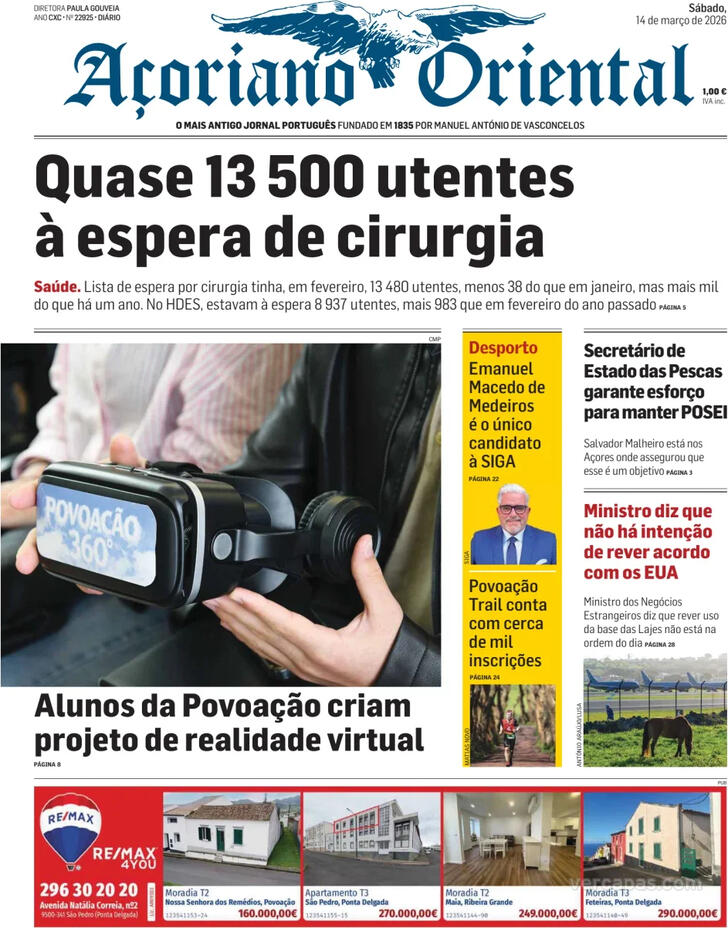 Capa A�oriano Oriental - 2026-03-14