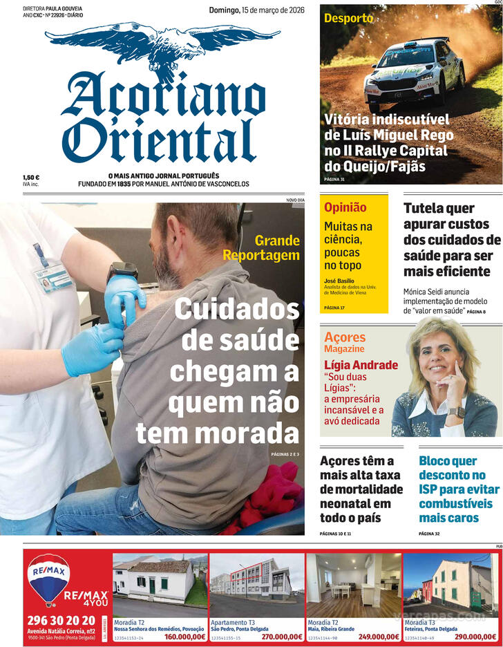 Capa A�oriano Oriental - 2026-03-15