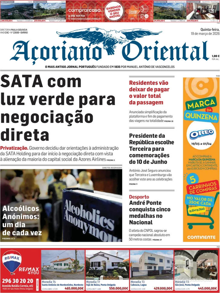 Capa A�oriano Oriental - 2026-03-19