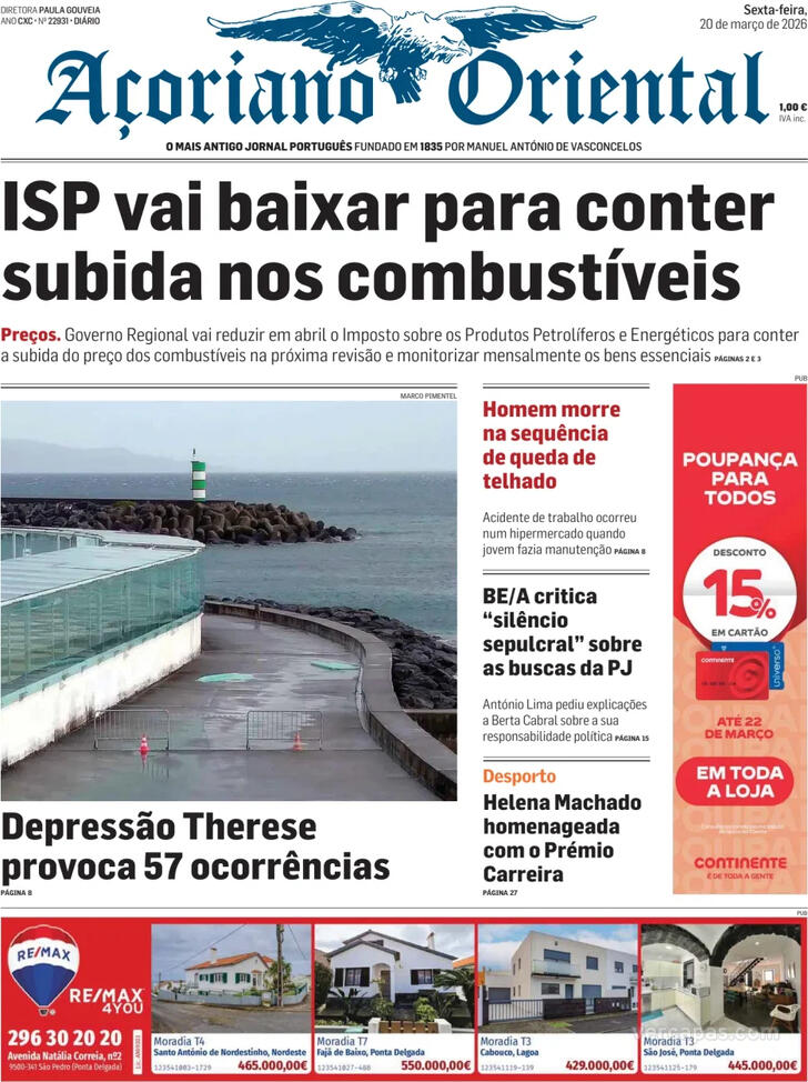 Capa A�oriano Oriental - 2026-03-20