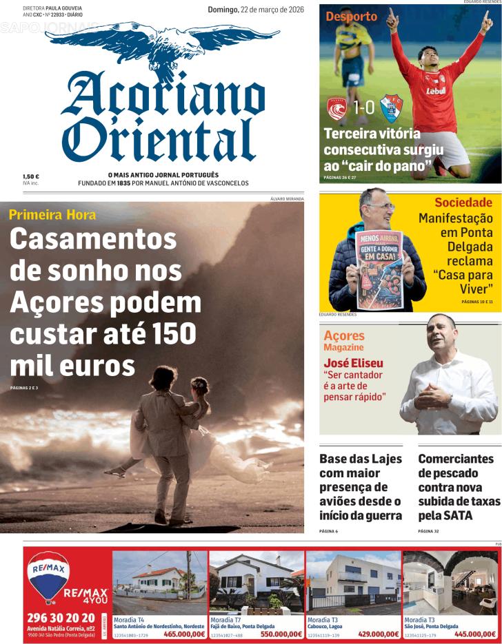 Capa A�oriano Oriental - 2026-03-22