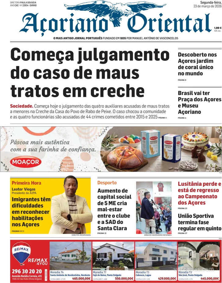 Capa A�oriano Oriental - 2026-03-23