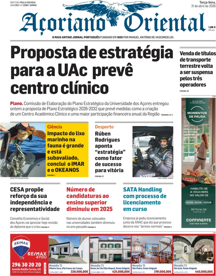 Capa A�oriano Oriental - 2026-04-21