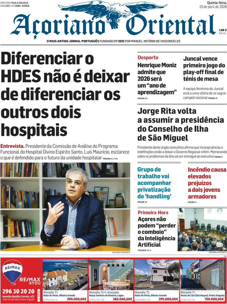 Capa A�oriano Oriental - 2026-04-23