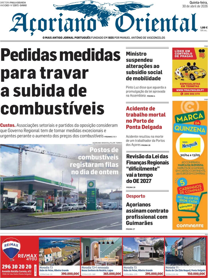 Capa A�oriano Oriental - 2026-04-30