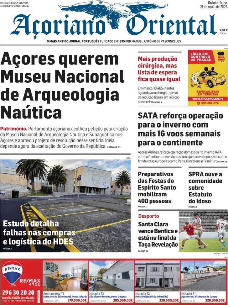 Capa A�oriano Oriental - 2026-05-21