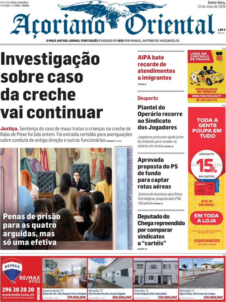 Capa A�oriano Oriental - 2026-05-22