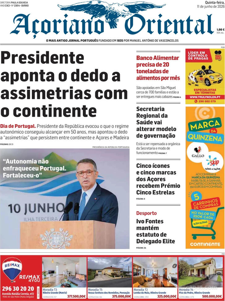 Capa A�oriano Oriental - 2026-06-11