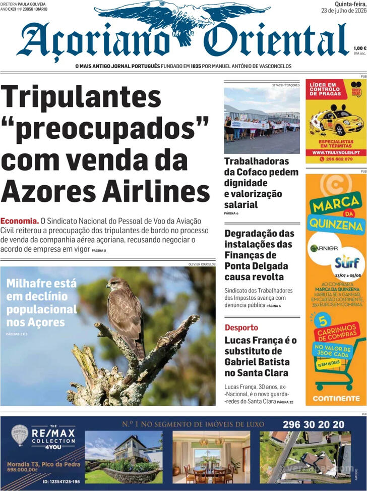 Capa A�oriano Oriental - 2026-07-23